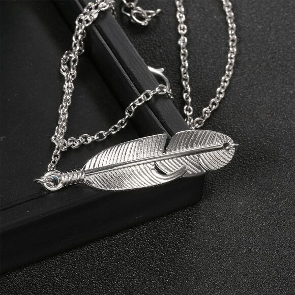 SILVER DOUBLE CHAIN FEATHER AND TURQUOISE HANGING CHARM BOHO ANKLET - Picture 2 of 5